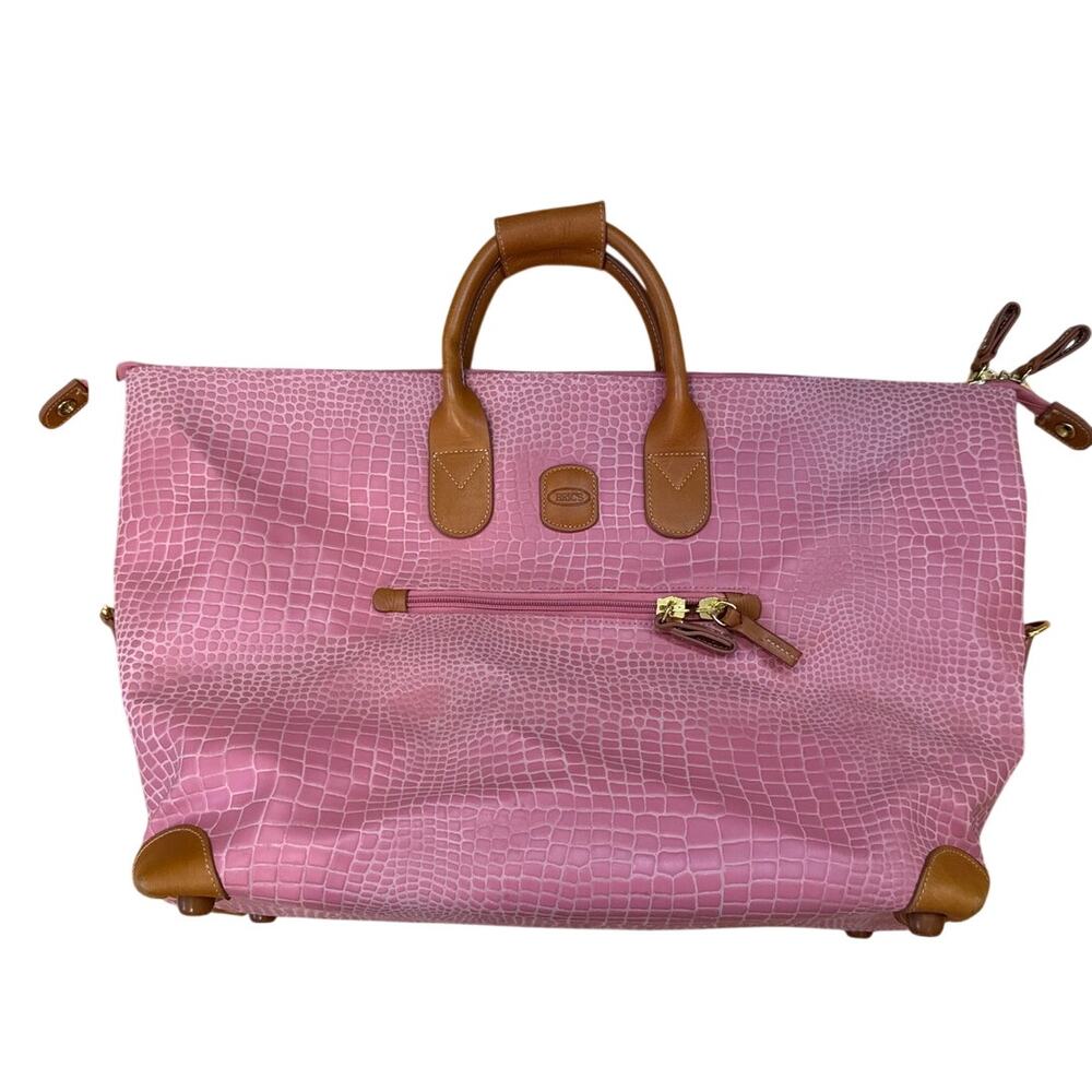 Brics Firenze 18" Travel Duffle Bag Pink Faux Snakeskin Cargo Tote Handbag - Picture 13 of 16